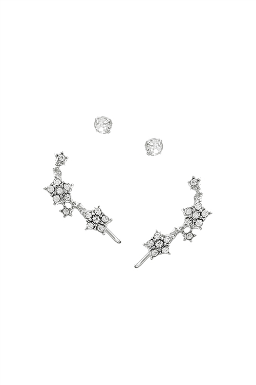 S1-4-5-26149CR-S - CRAWLER GROUP STAR EARRINGS - CRYSTAL SILVER/6PCS