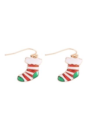 S4-6-4-26248X-G - CHRISTMAS STOCKING DROP FISH HOOK EARRINGS - GOLD/1PC