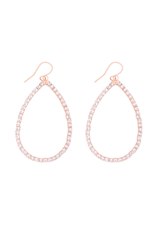 A2-3-4-26250-30CR-RG - RHINESTONE 1 LINE PEAR SHAPE DROP HOOK EARRINGS - CRYSTAL ROSE GOLD/1PC