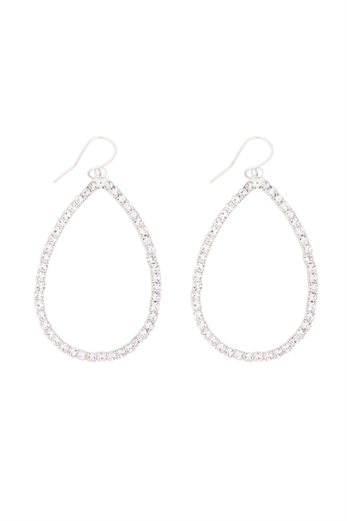 S1-4-2-26250-30CR-S - RHINESTONE 1 LINE PEAR SHAPE DROP HOOK EARRINGS - CRYSTAL SILVER/1PC