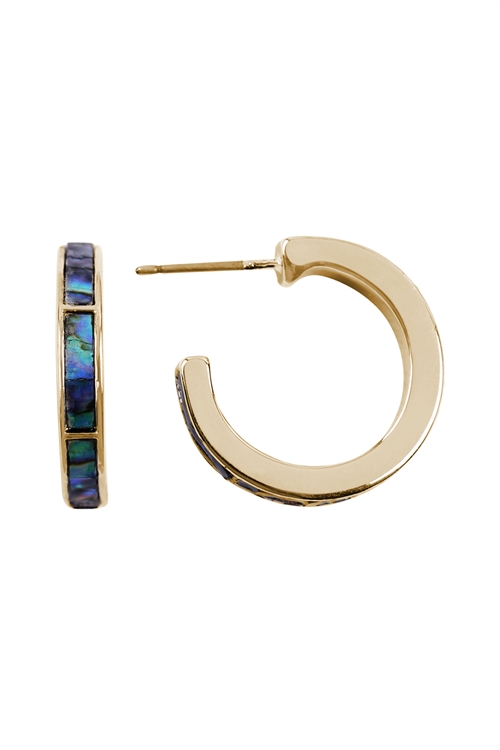 A2-3-3-26296VMM-G - ABALONE HOOP EARRINGS - GOLD/1PC