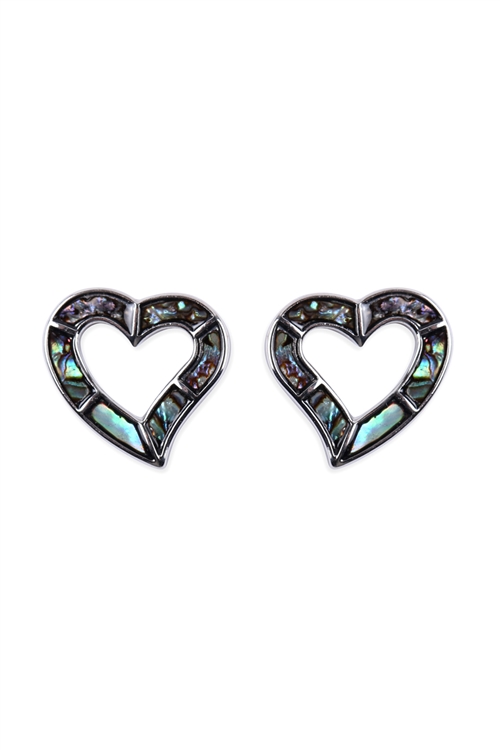 A2-3-2-26298VMM-R -  ABALONE OPEN HEART EARRINGS- SILVER/6PCS