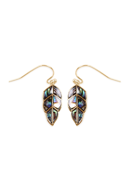 A2-3-2-26299VMM-G - ABALONE LEAF  EARRINGS - GOLD/1PC