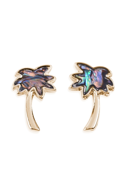 A2-2-3-26300VMM-G - ABALONE PALM TREE EARRINGS - GOLD/6PCS