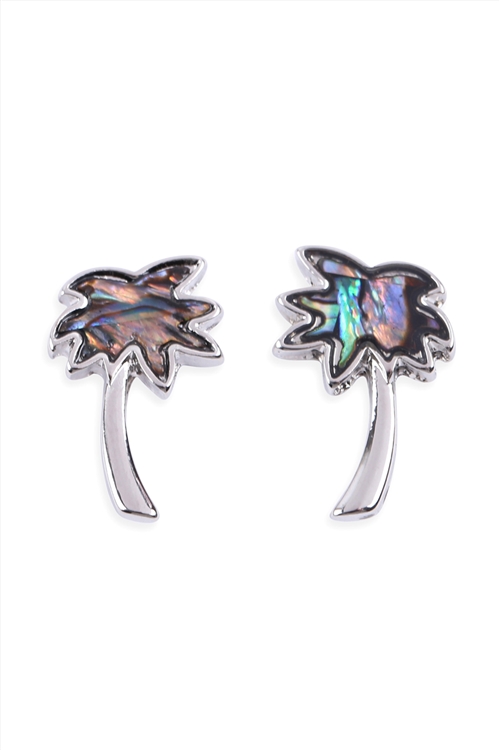 A2-2-3-26300VMM-R - ABALONE PALM TREE EARRINGS - SILVER/6PCS