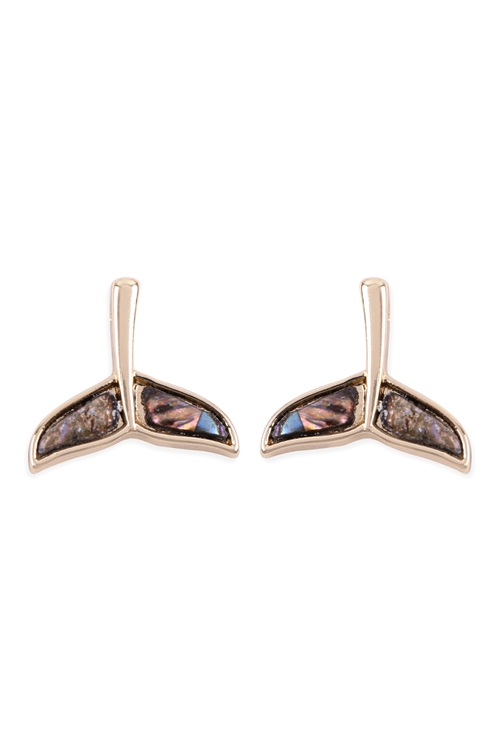 A2-2-3-26301VMM-G - ABALONE WHALE TAIL EARRINGS - GOLD/1PC
