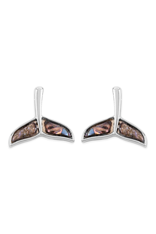 A2-2-3-26301VMM-R - ABALONE WHALE TAIL EARRINGS - SILVER/1PC