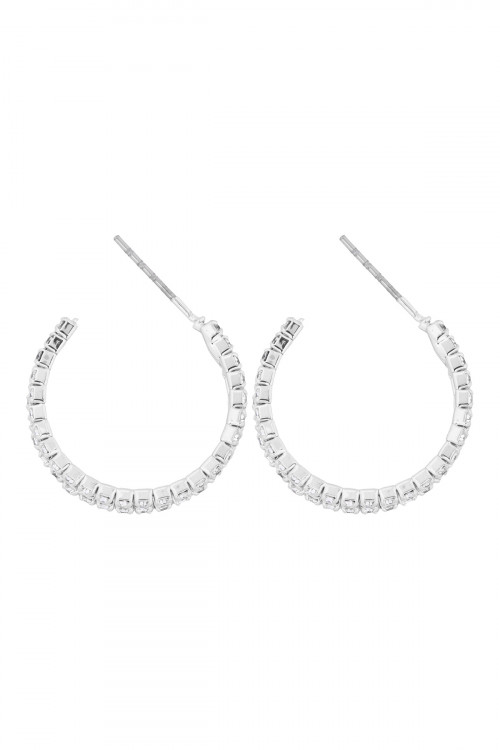 S1-2-3-26313-20CR-S -  2 ROW  PAVE RHINESTONE HOOP EARRINGS - CRYSTAL GOLD/6PCS