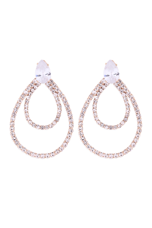 S1-3-4-26314-40CR-G - CUBIC ZIRCONIA PEAR SHAPE TEARDROP EARRINGS-CRYSTAL GOLD/6PCS