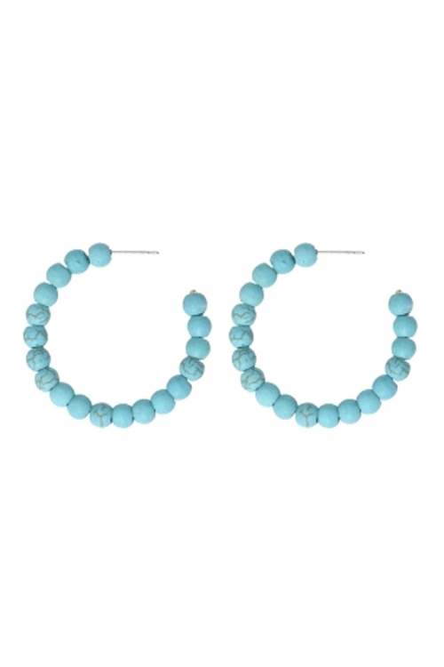 A3-1-4-26405-35TQ - NATURAL BEAD HOOP EARRINGS - TURQUOISE//1PC