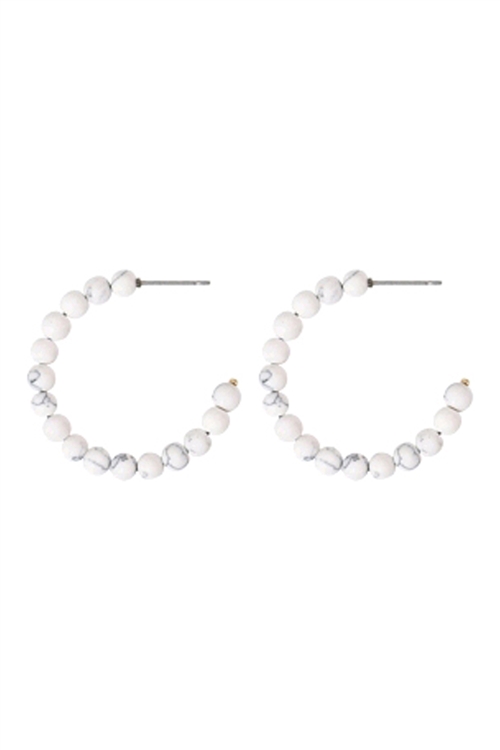 A3-1-4-26405-35WHM - NATURAL BEAD HOOP EARRINGS - WHITE//1PC (NOW $1.50 ONLY!)