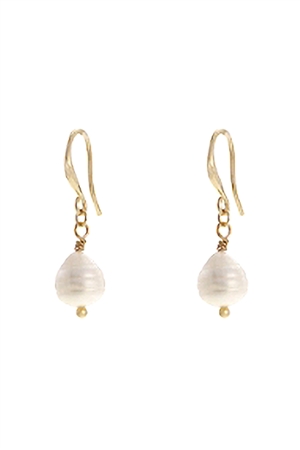 A2-3-5-26415WH-G - FRESHWATER PEARL DROP FISH HOOK EARRINGS -  WHITE GOLD/1PC