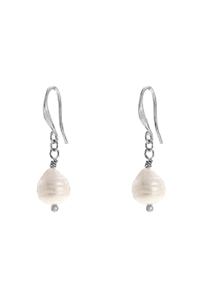 A2-3-5-26415WH-R - FRESHWATER PEARL DROP FISH HOOK EARRINGS -  WHITE SILVER/1PC