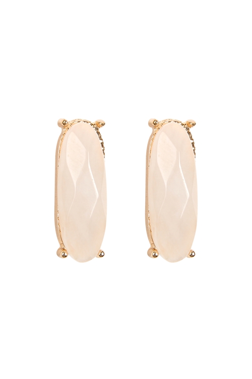 S23-1-1-26594LRO-G - NATURAL STONE OVAL POST EARRINGS - LIGHT ROSE/1PC