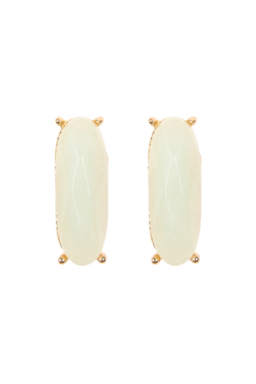 S23-1-2-26594POM-G - NATURAL STONE OVAL POST EARRINGS - GREEN/1PC