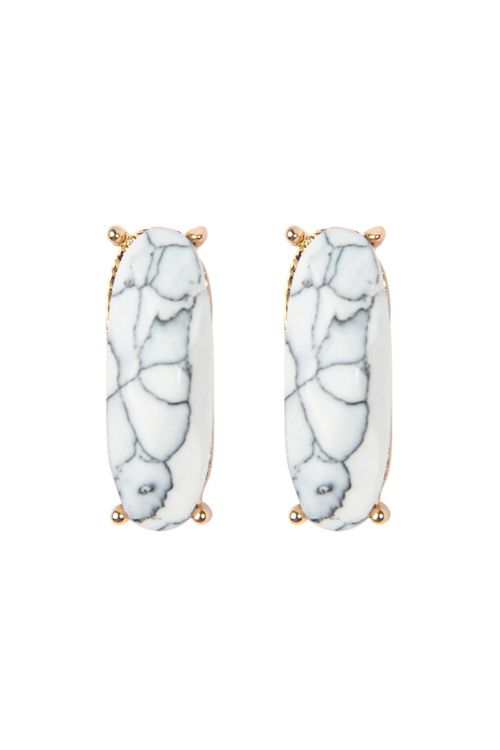 S23-1-2-26594WH-G - NATURAL STONE OVAL POST EARRINGS - WHITE/1PC