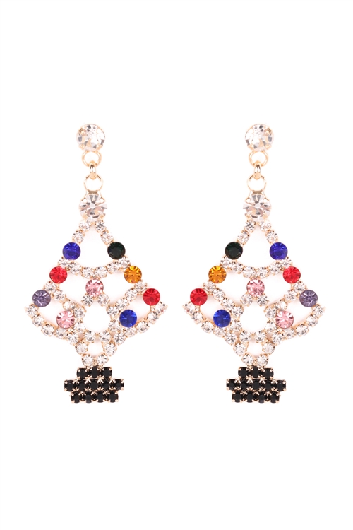 SA4-3-5-26600XMU-G - RHINESTONE COLOR  XMAS TREE EARRINGS - MULTICOLOR GOLD/6PCS