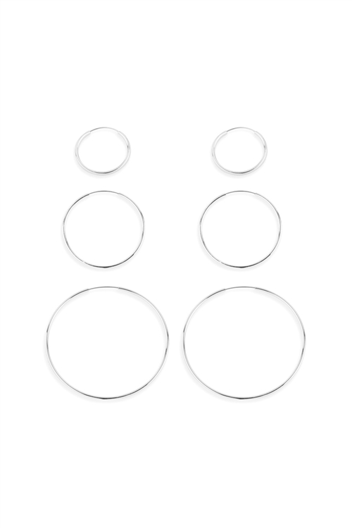 S22-10-2-26625-S - 15/25/40mm MIXED HOOP EARRINGS - SILVER/6PCS