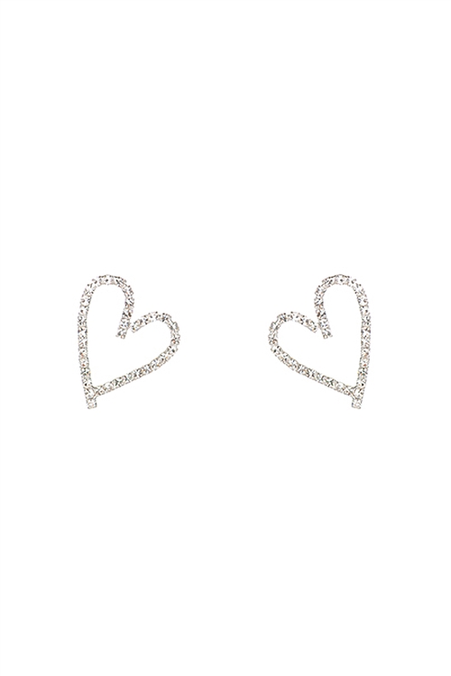 S18-11-4-26644VCR-S - RHINESTONE OPEN HEART STUD EARRINGS - CRYSTAL SILVER/6PCS