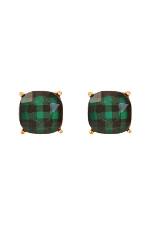 A1-3-4-26678EM-G GREEN FACETED BUFFALO CHECKERED POST EARRINGS/1PAIR