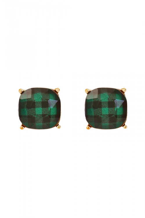 A1-3-4-26678EM-G GREEN FACETED BUFFALO CHECKERED POST EARRINGS/1PAIR