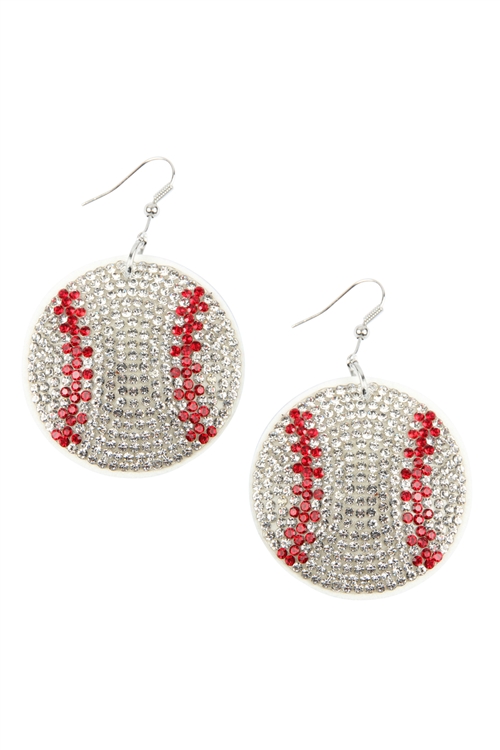 A1-3-3-26692WH-R - SUEDE CRYSTAL BASEBALL EARRINGS/1PC