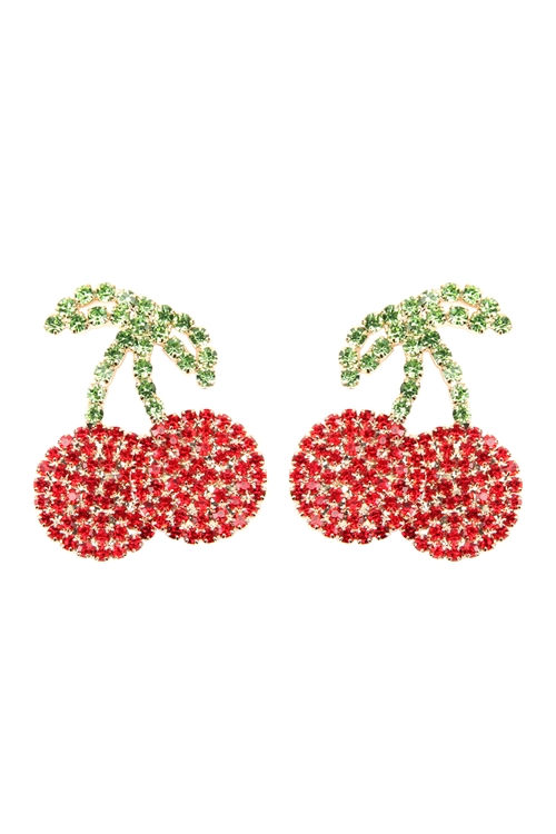 A1-3-3-26720LSI-G - SUEDE CRYSTAL RED CHERRY DROP EARRINGS/1PC