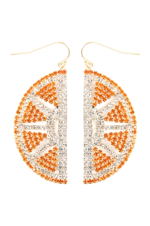 A1-3-3-26721HY-G - SUEDE CRYSTAL SLICE ORANGE DROP EARRINGS /1PC