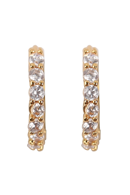 S22-3-2-26728CR-OG - 1 ROW RHINESTONE HUGGIE EARRINGS - GOLD/6PCS