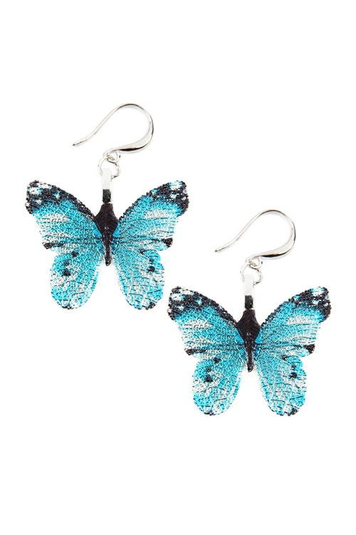 A2-3-3-26749AQM-R-BUTTERFLY HOOK DANGLE EARRINGS - AQUA /1PC