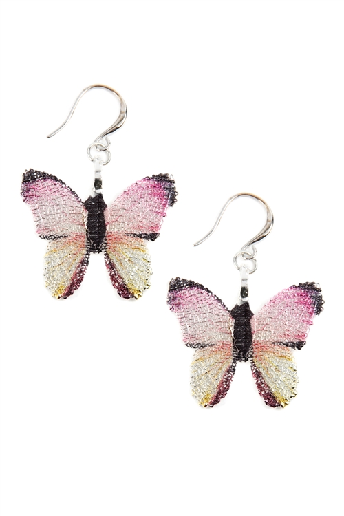 A2-3-3-26749FUM-R - BUTTERFLY HOOK DANGLE EARRINGS - FUCHSIA/1PC