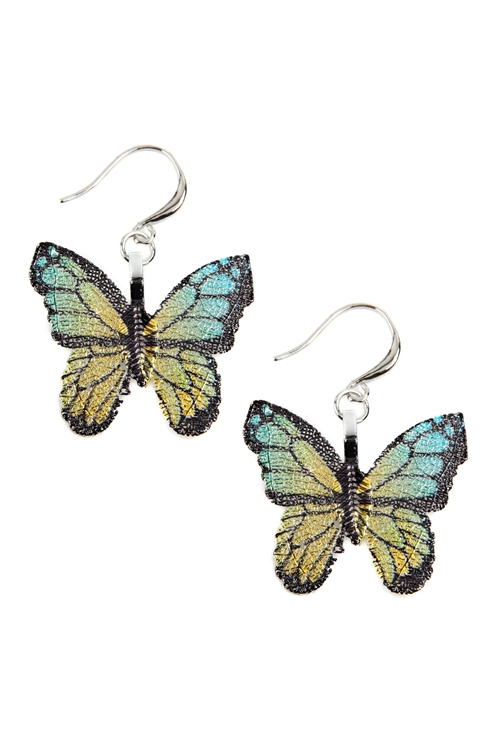 A2-3-3-26749JOM-R - BUTTERFLY HOOK DANGLE EARRINGS - YELLOW BLUE/1PC