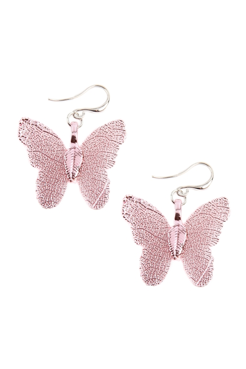 A2-3-3-26749LRO-R - BUTTERFLY HOOK DANGLE EARRINGS - LIGHT ROSE/1PC