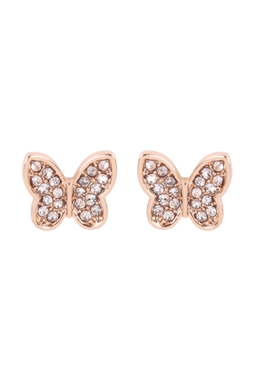 S1-5-3-26750CR-G - SMALL BUTTERFLY PAVE RHINESTONE STUD EARRINGS - CRYSTAL GOLD/6PCS