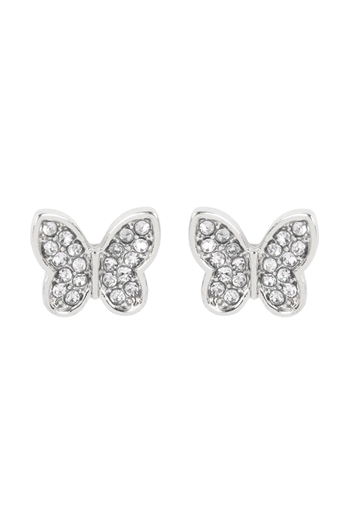 S1-2-3-26750CR-R - SMALL BUTTERFLY PAVE RHINESTONE STUD EARRINGS - CRYSTAL SILVER/6PCS