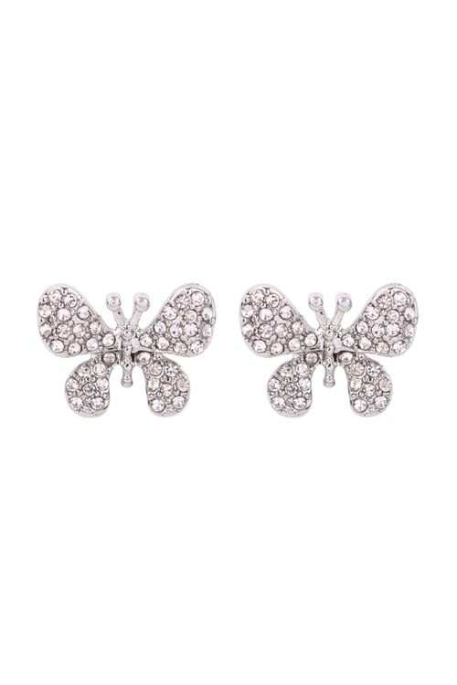 S1-5-3-26751CR-R - MEDIUM BUTTERFLY PAVE STUD EARRINGS-CRYSTAL SILVER/1PC (NOW $1.00 ONLY!)