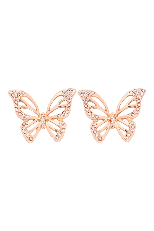 S1-8-4-26752CR-G - CUTOUT BUTTERFLY RHINESTONE POST EARRINGS-CRYSTAL GOLD/1PC