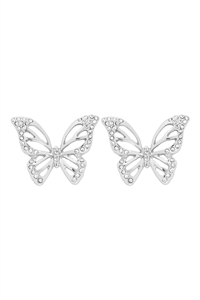 A2-3-4-26752CR-R - CUTOUT BUTTERFLY RHINESTONE POST EARRINGS-CRYSTAL SILVER/1PC