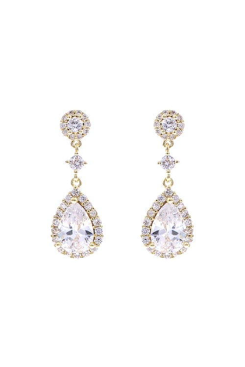 A2-3-4-26771CR-OG -  CUBIC ZIRCONIA ROUND TOP TEARDROP EARRINGS - CRYSTAL GOLD/6PCS