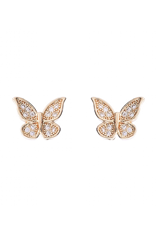 S1-2-4-26774CR-OG - CUBIC ZIRCONIA PAVE TINY BUTTERFLY STUD EARRINGS -CRYSTAL GOLD/6PCS