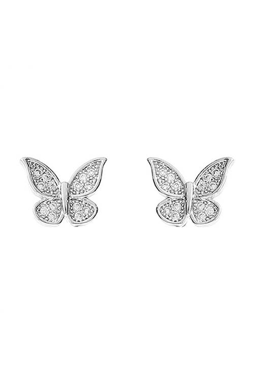 S1-6-5-26774CR-RH - CUBIC ZIRCONIA PAVE TINY BUTTERFLY STUD EARRINGS -CRYSTAL SILVER/6PCS