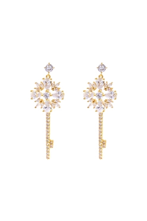 A3-3-3-26788CR-OG - CUBIC ZIRCONIA KEY DANGLING  EARRINGS - CRYSTAL GOLD/1PC