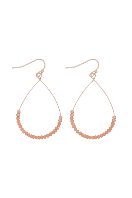 A3-1-3-26804LPE-MG- GLASS BEAD TEARDROP EARRINGS-PEACH/6PCS