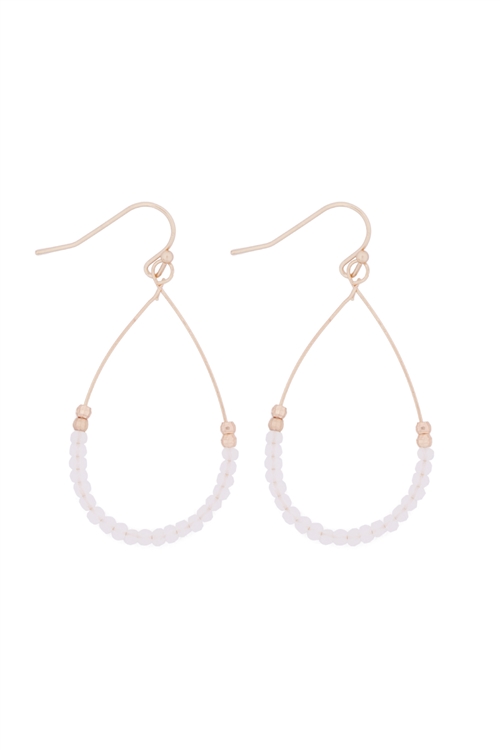 A3-1-3-26804WO-MG- GLASS BEAD TEARDROP EARRINGS-WHITE/6PCS