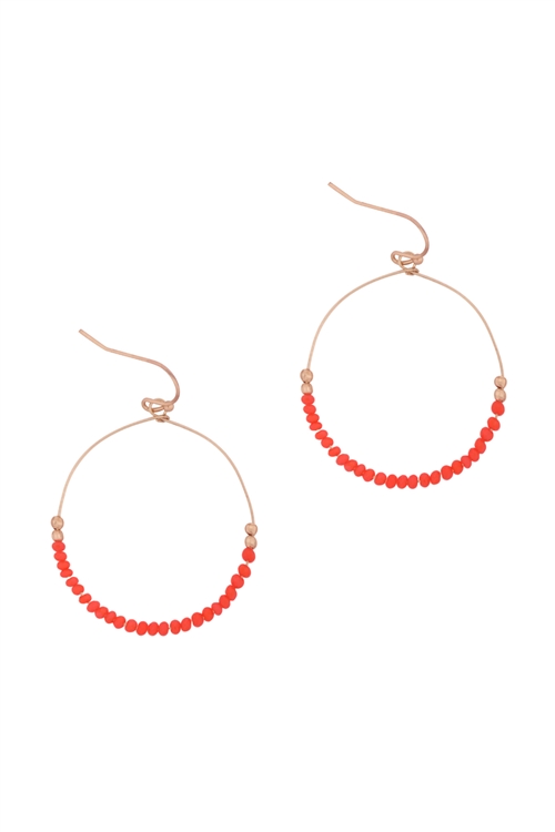 A3-1-3-26805HY-MG- GLASS BEAD ROUND EARRINGS-CORAL/6PCS
