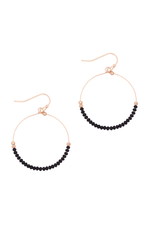 A1-1-1-26805JT-MG- GLASS BEAD ROUND EARRINGS-JET BLACK/6PCS