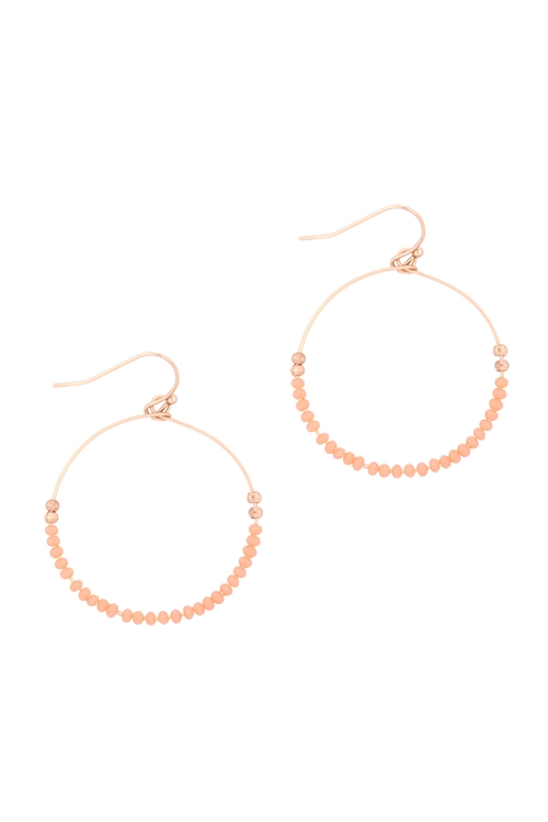 A1-1-1-26805LPE-MG- GLASS BEAD ROUND EARRINGS-LIGHT PEACH/6PCS