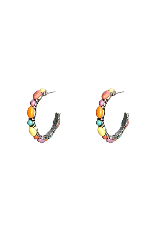 A2-3-4-26849MU-AS - MULTICOLOR PAVE STONE HOOP EARRINGS/6PCS