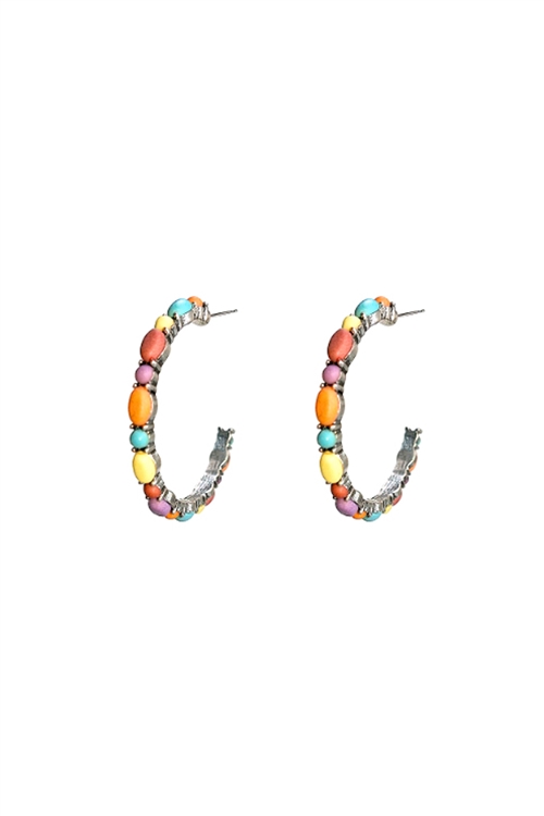 A2-3-3-26850MU-AS - MULTICOLOR PAVE STONE HOOP EARRINGS/6PCS