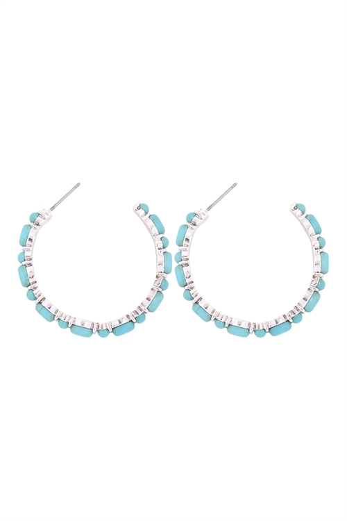 S1-2-4-26850TQ-AS - TURQUOISE PAVE STONE HOOP EARRINGS/6PCS